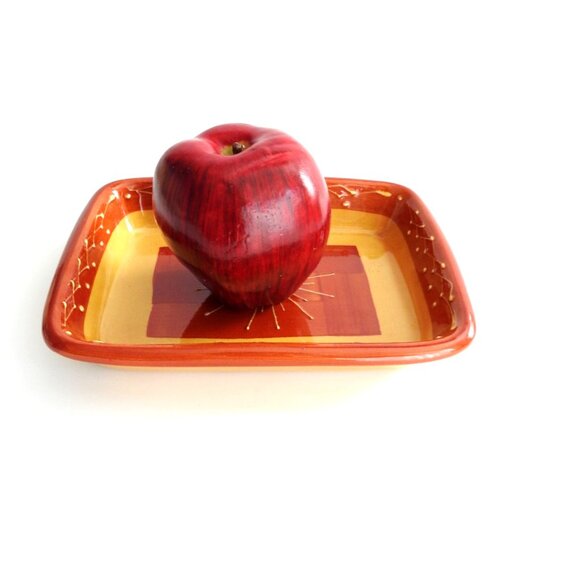 Vintage Vallauris Terre De France Stoneware Bowl Tray 1950 Handmade Orange Sun - Picture 3 of 6